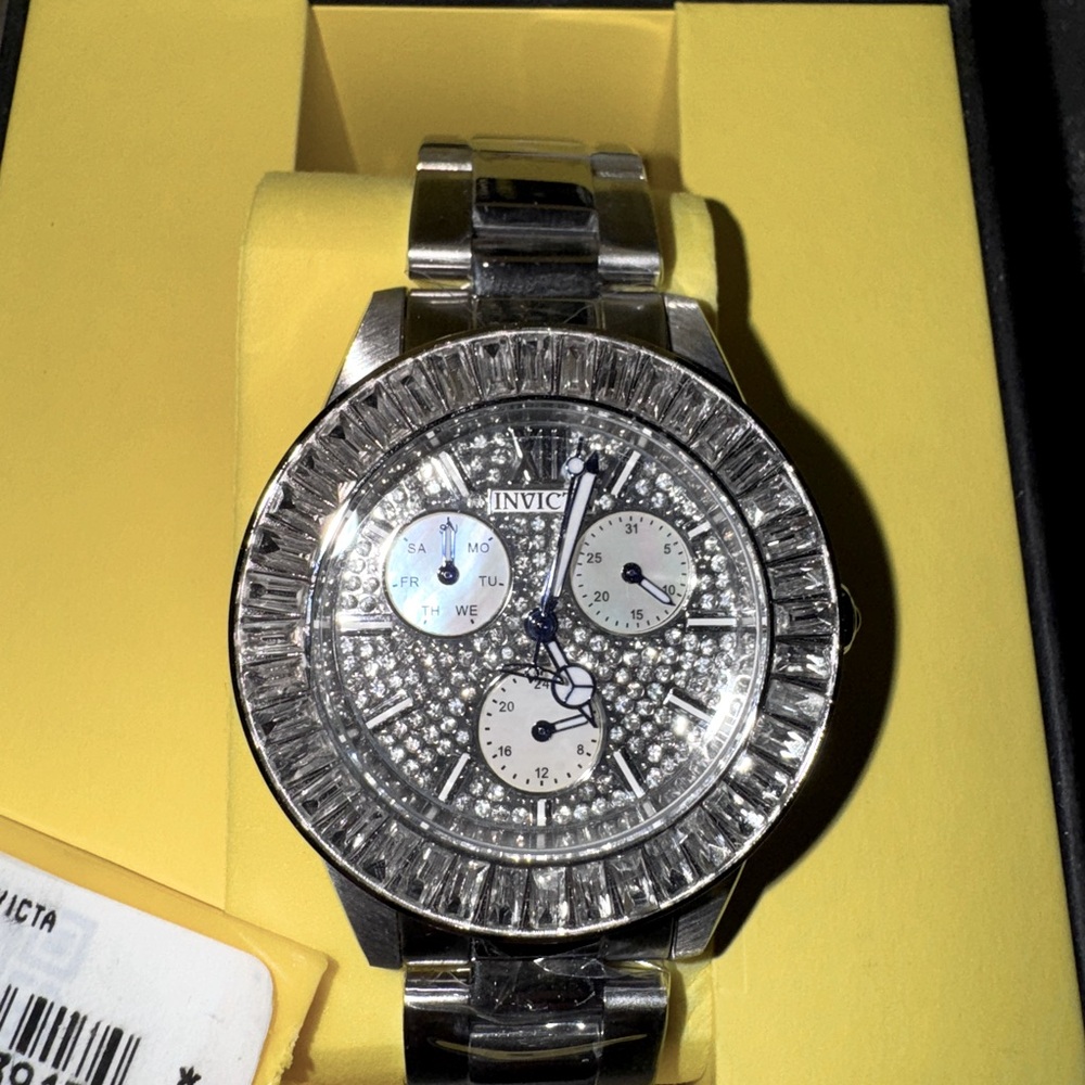 Invicta Silver Watch with Crystal Detailing